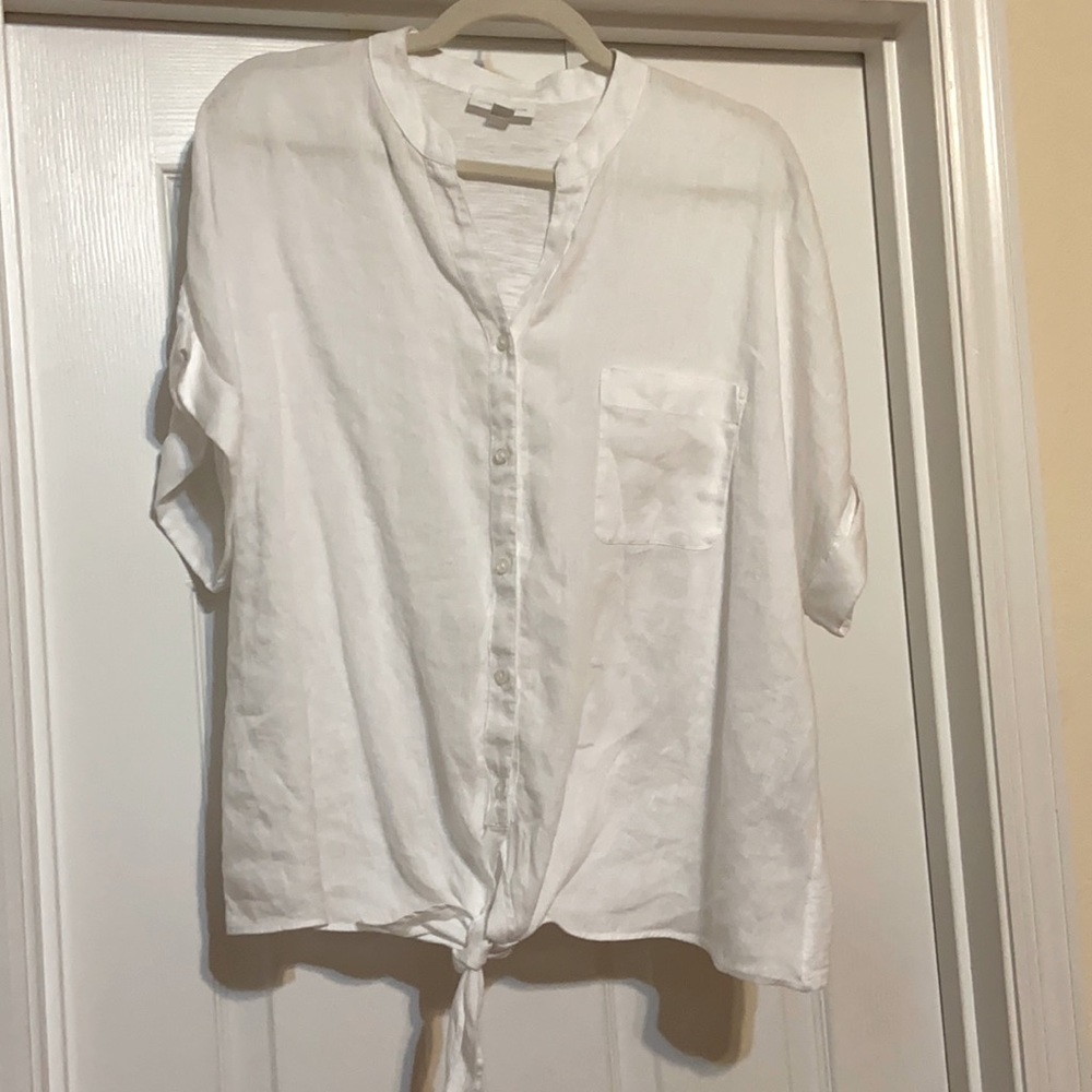 🤍White, short sleeve linen top 🤍 size XL